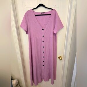 3X Lilac Lavender Purple Cotton Button-Down Maxi Or MIIDI V'NECK Dress